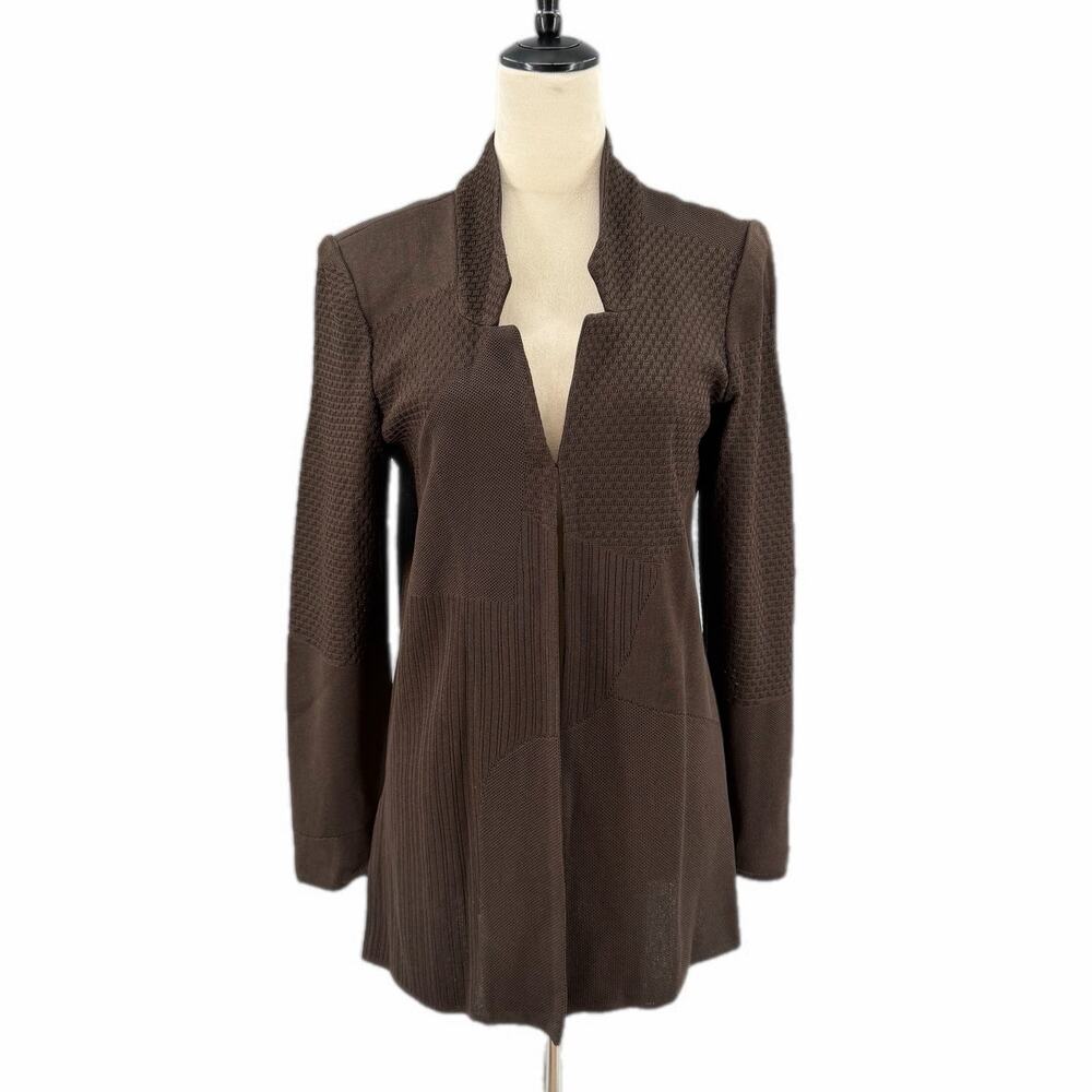 Ming Wang Dark Chocolate Brown Knit Long Sleeve Office Jacket Cardigan Sweater